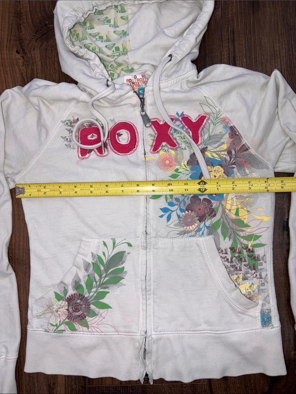 Roxy Zip Up Hoodie with Pink Logo and Multicolor Floral Print - Picture 10 of 14